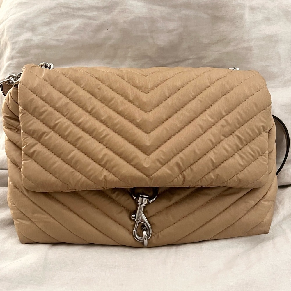 Rebecca Minkoff Edie nylon jumbo flap shoulder bag, New Nude, camel/tan color